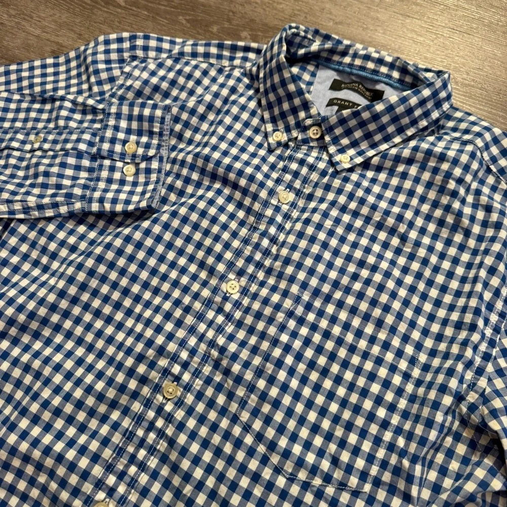 Banana Republic Shirt Mens XL Blue Cotton Gingham Grant Preppy Business Casual